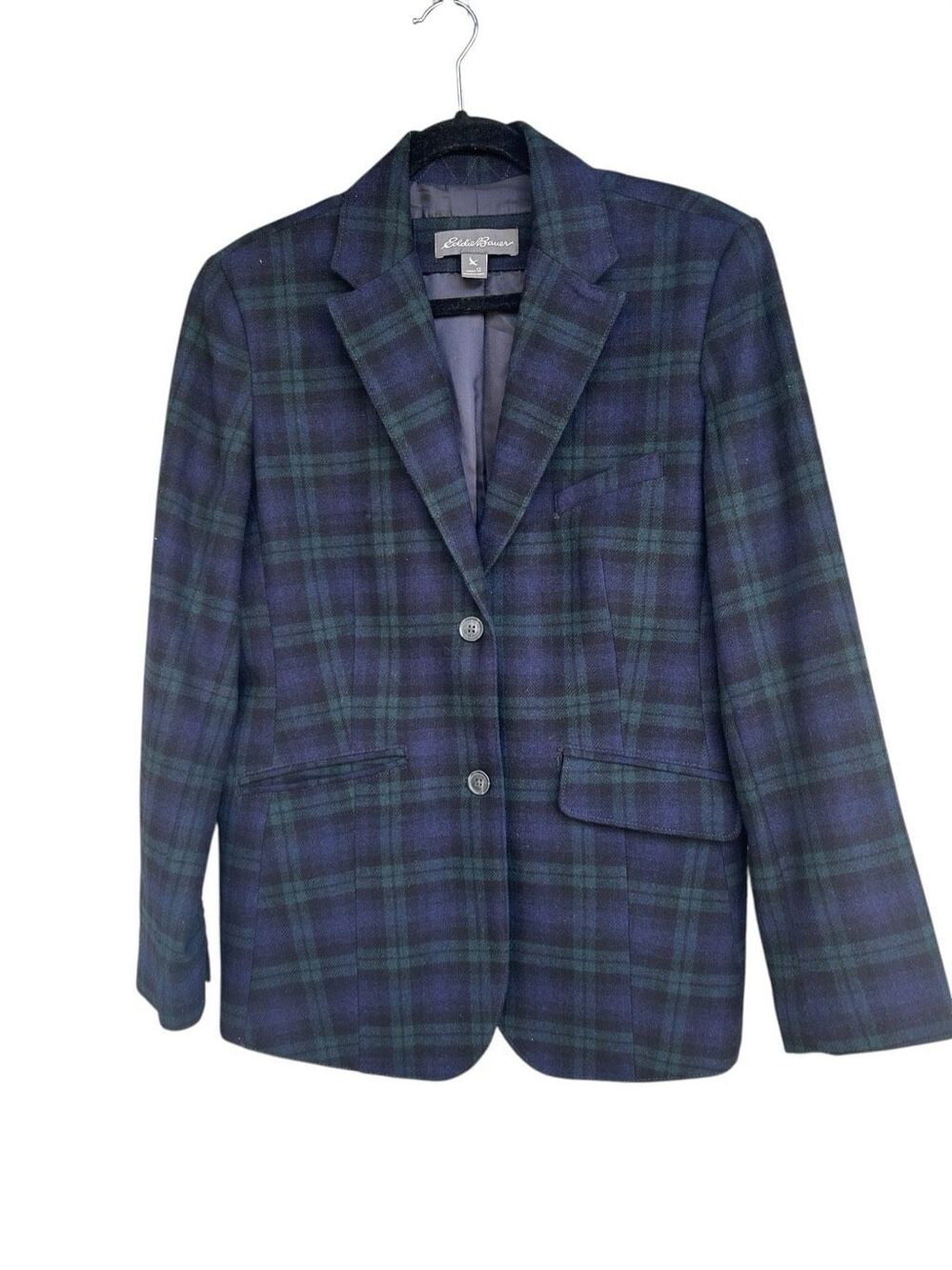 Eddie Bauer Wool Blend Women’s Blazer Size 12 Green Black Preppy Office